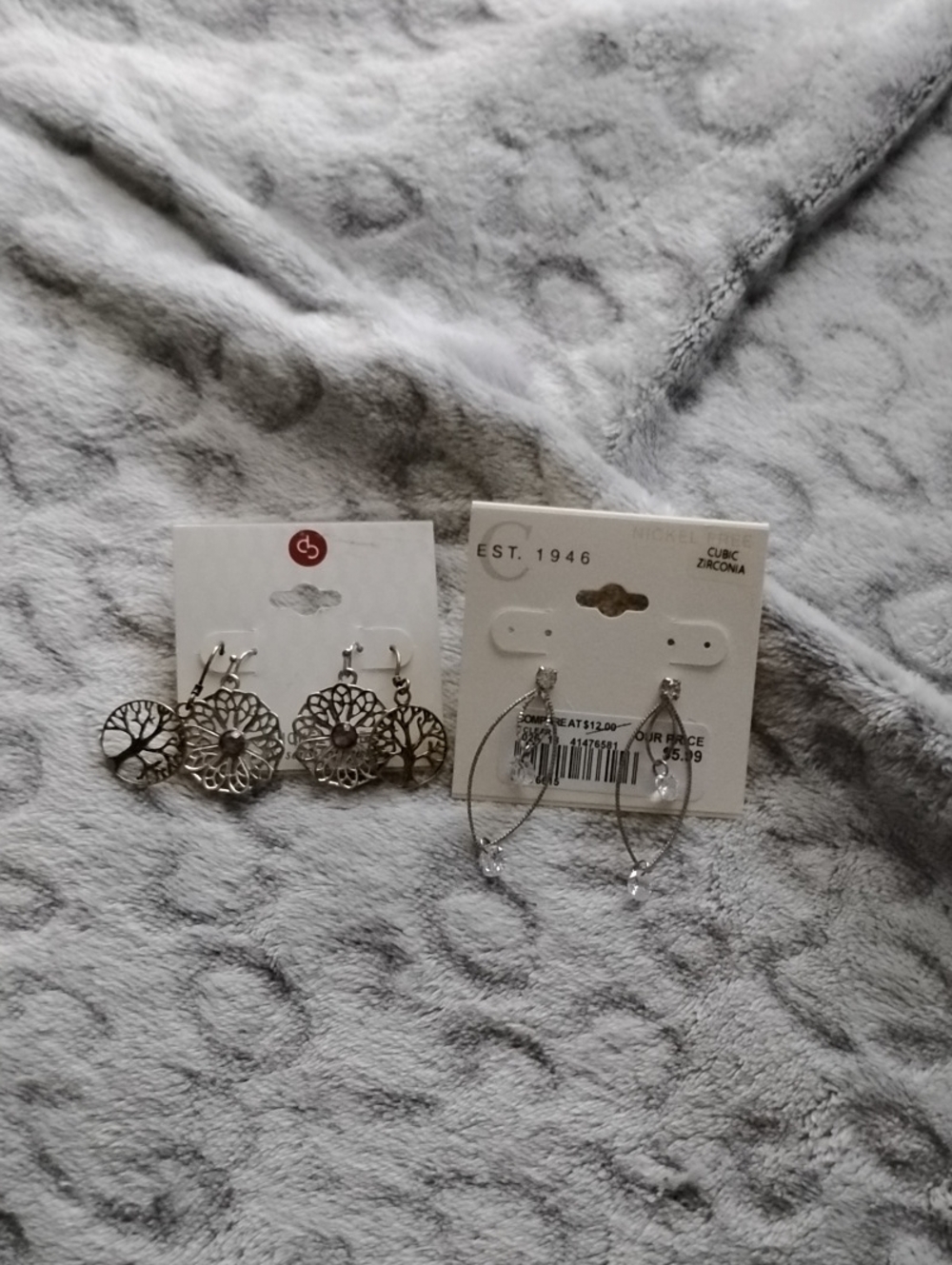 Silver Tree of Life and Hoop Drop Earrings Set -